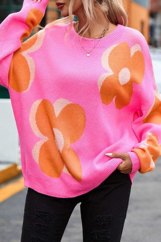 Pink and Orange Flower Sweater Kentce
