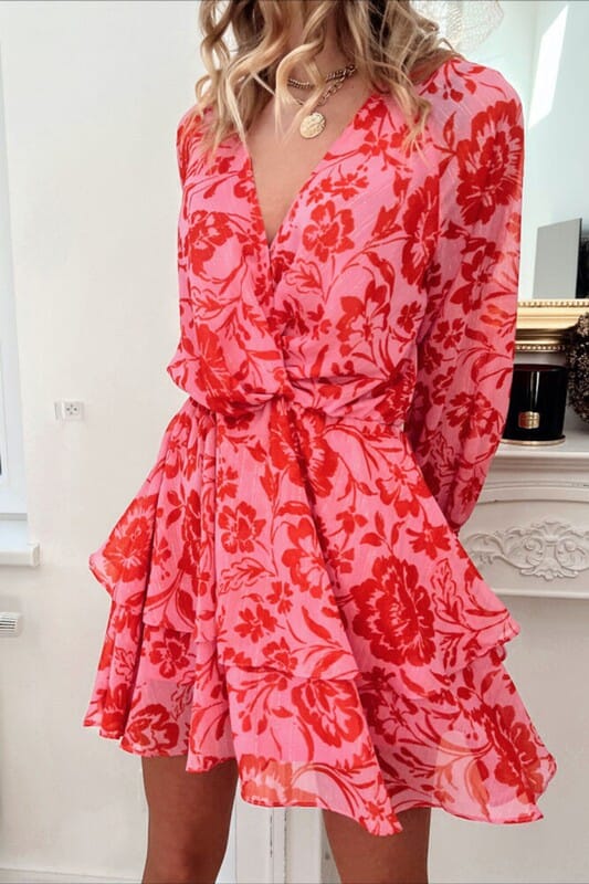 Pink and Red Floral Dress pretty bash