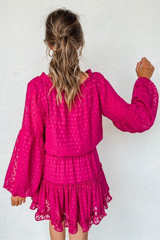 Pink Dotted Smocked Waist Dress Shiying