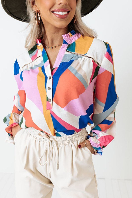 Pink Fall Geoprint LS Top Shiying