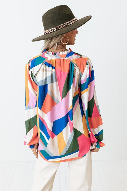 Pink Fall Geoprint LS Top Shiying