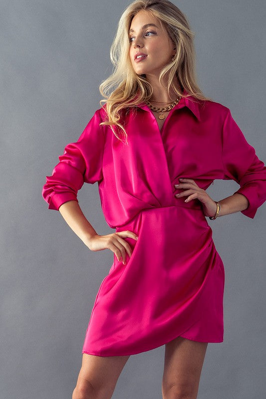 Pink Faux Wrap Shirt Dress SNAP-Something New And Pretty Pink Faux Wrap Shirt Dress SNAP-Something New And Pretty