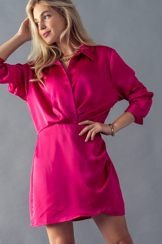 Pink Faux Wrap Shirt Dress Trend Notes