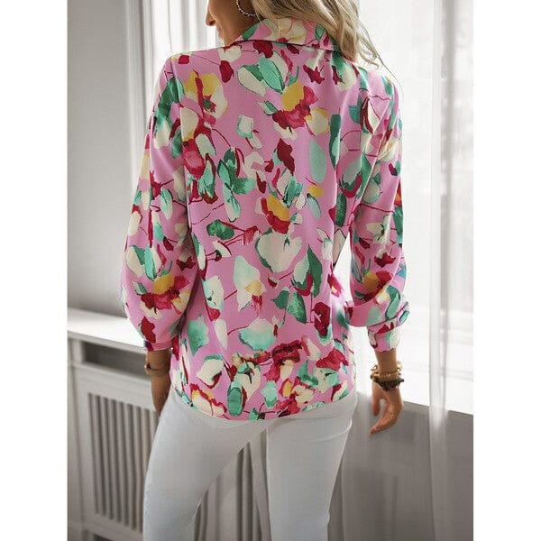 Pink Floral Abstract Button Down pink ripple