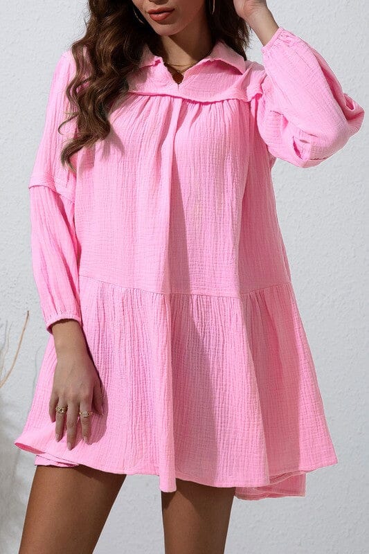 Pink Gauze Cotton Babydoll Dress Kentce