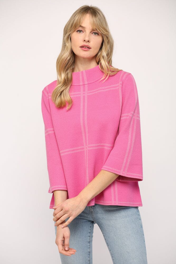 Pink Large Check Mock Neck Sweater Fate