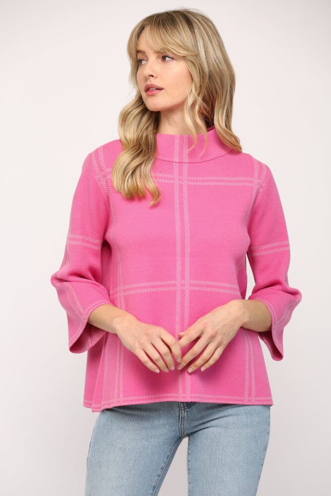 Pink Large Check Mock Neck Sweater Fate