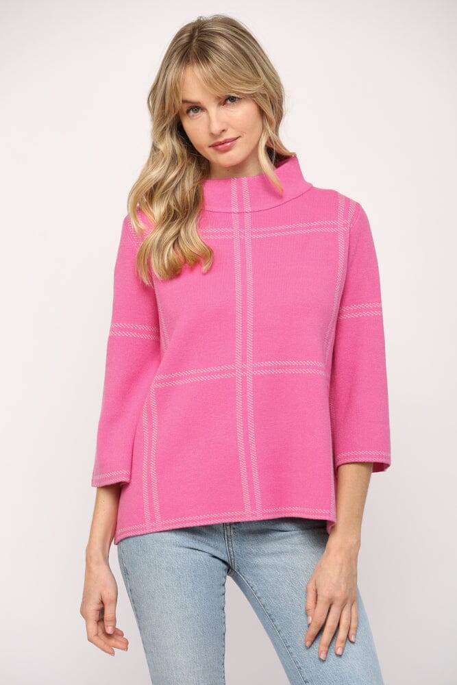 Pink Large Check Mock Neck Sweater Fate