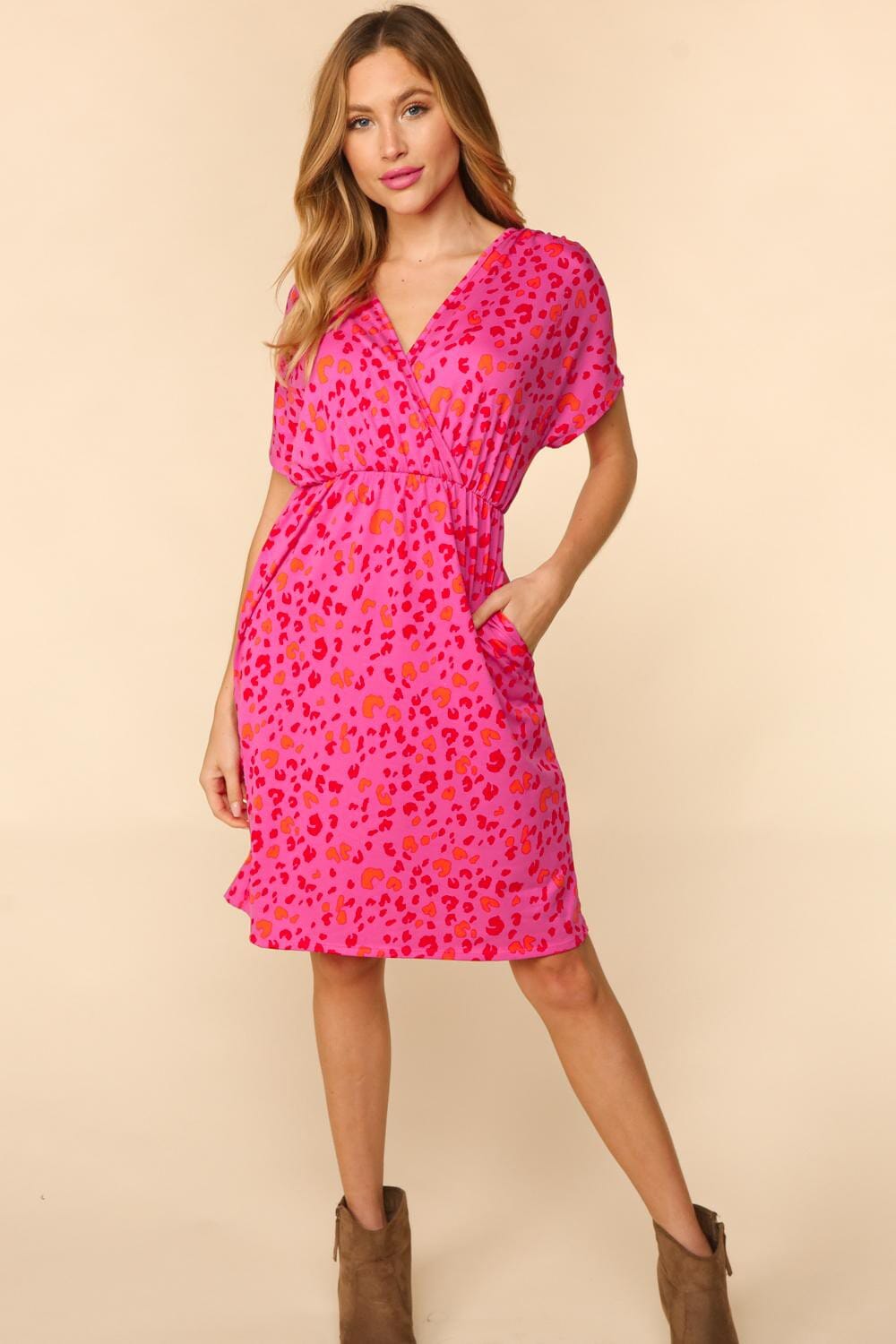 Pink Leopard Elastic Waist Dress Haptics