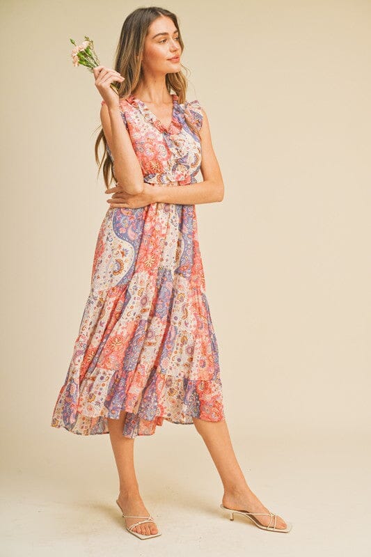 Pink Paisley Floral Ruffle Midi &merci