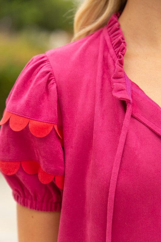 Pink Scalloped Suede Detail Dress Voy