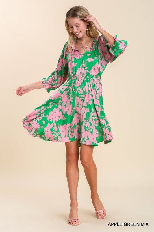 Pink/Green Tropical Print Dress Style U