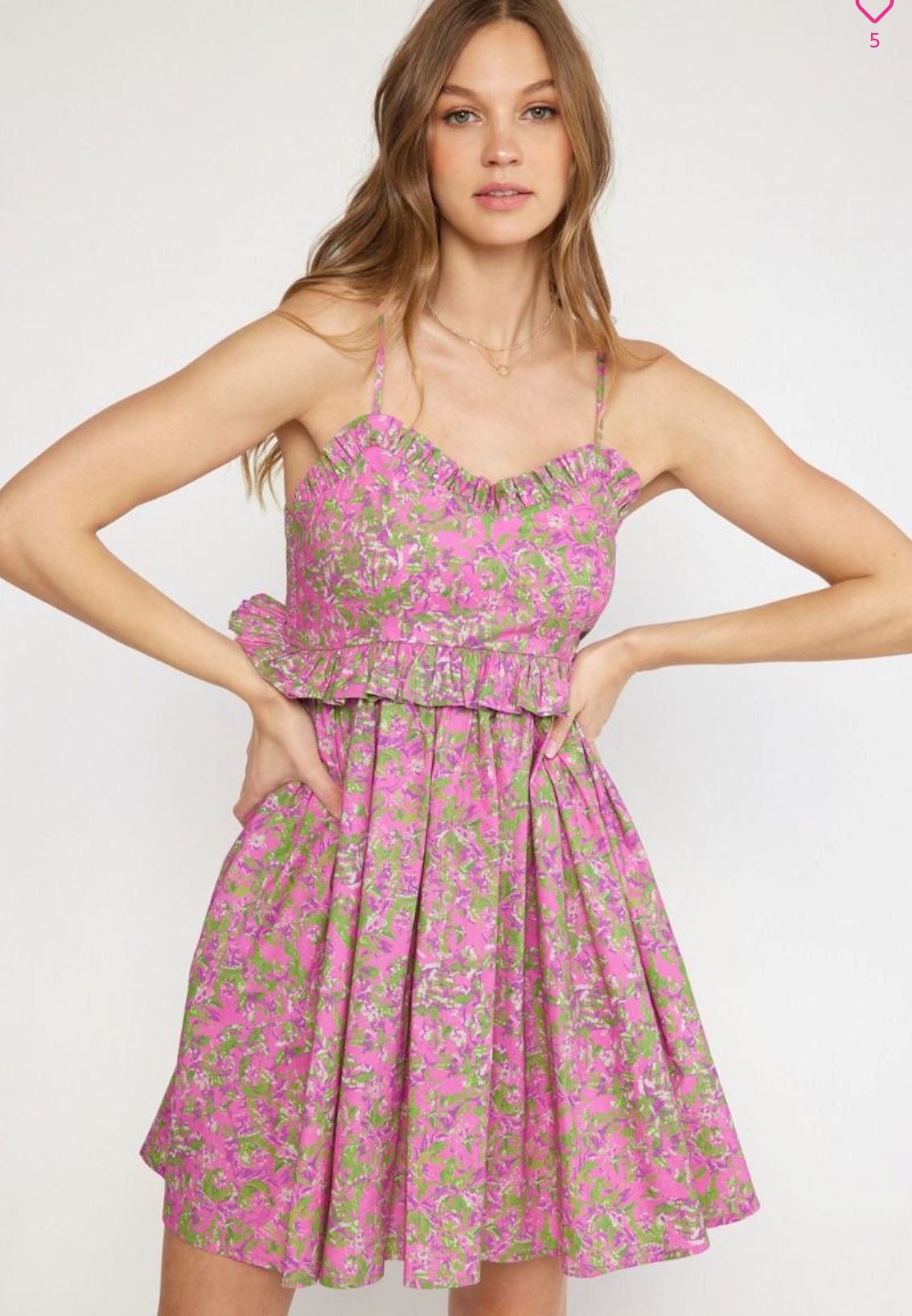 Pink/Purple Print Spaghetti Strap Sweetheart Dress entro