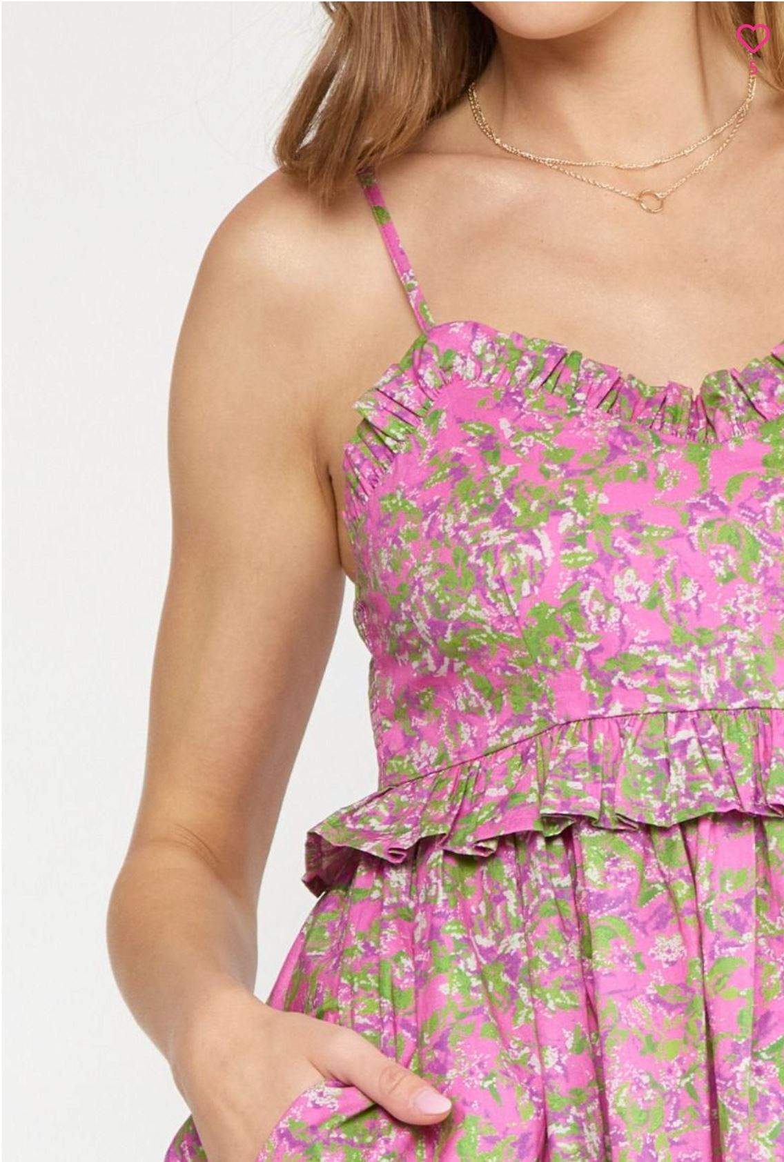 Pink/Purple Print Spaghetti Strap Sweetheart Dress entro