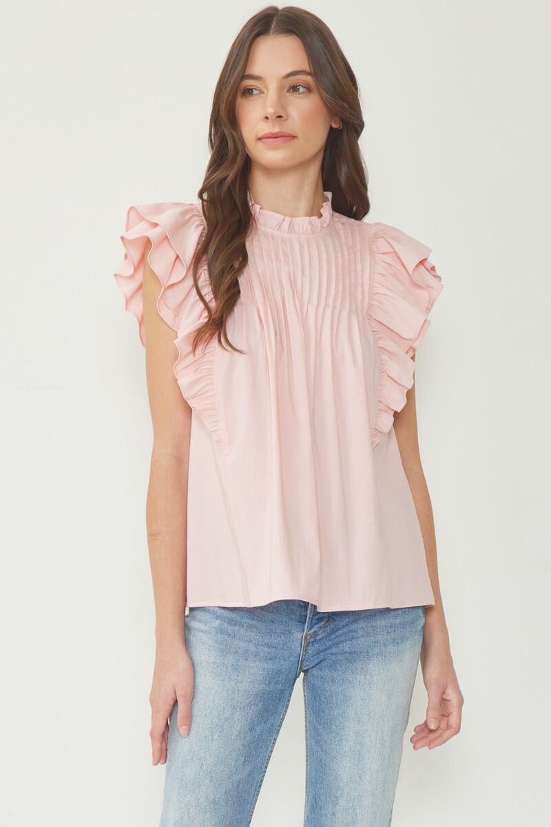 Pintuck Flutter Sleeve Top entro