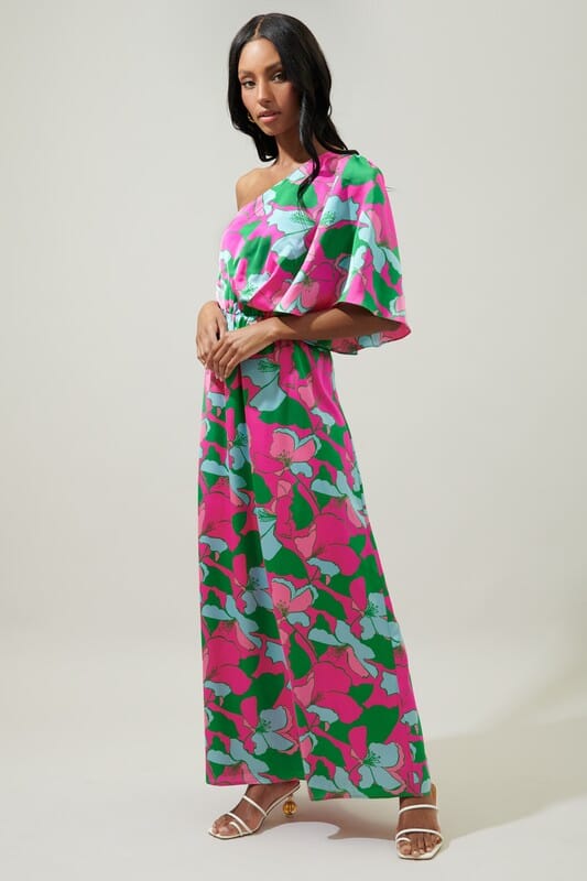 Pitaya Berry Meara One Shoulder Satin Maxi Dress Sugarlips