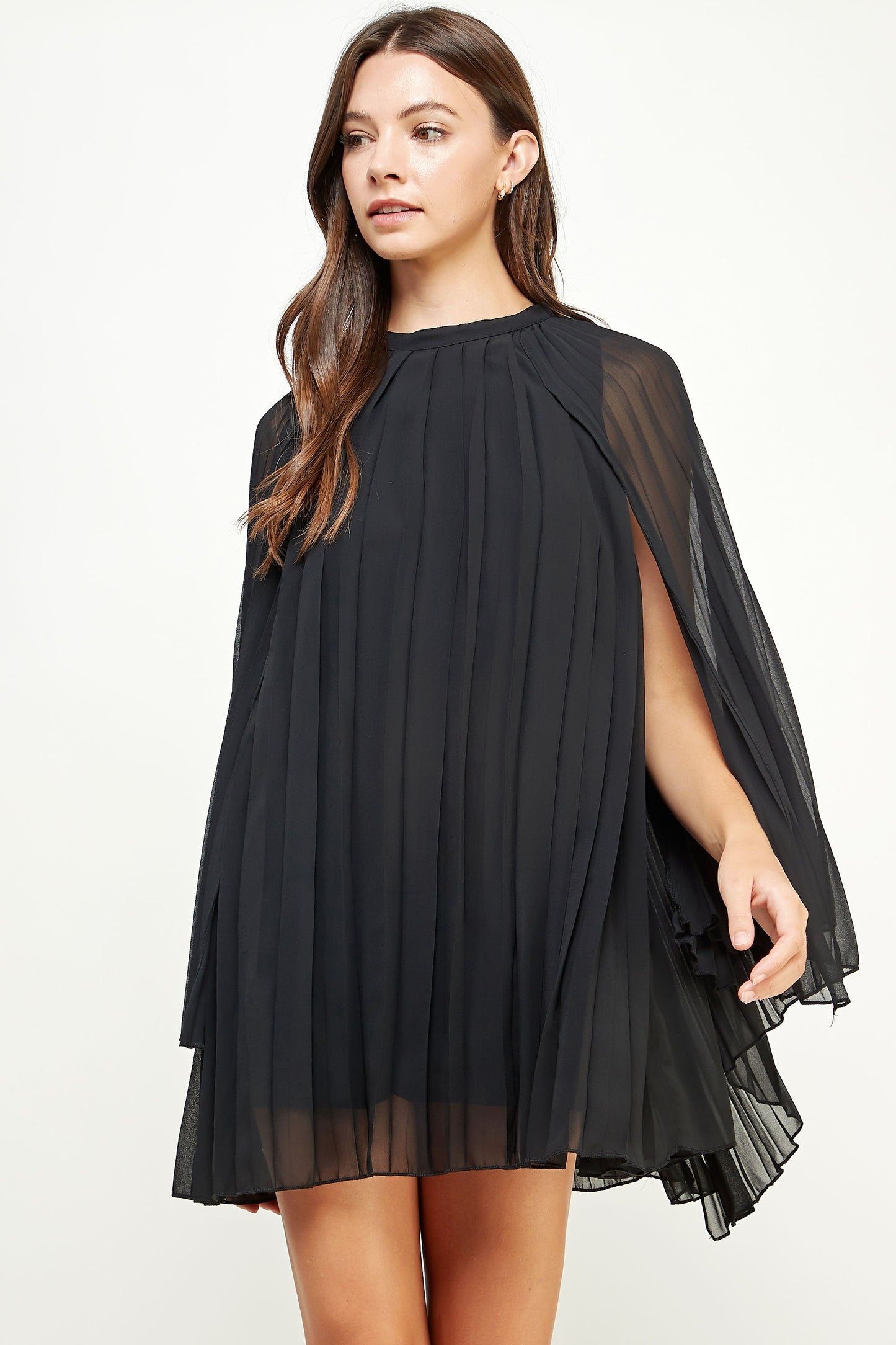 Pleated Chiffon Cape Shift Strut and Bolt