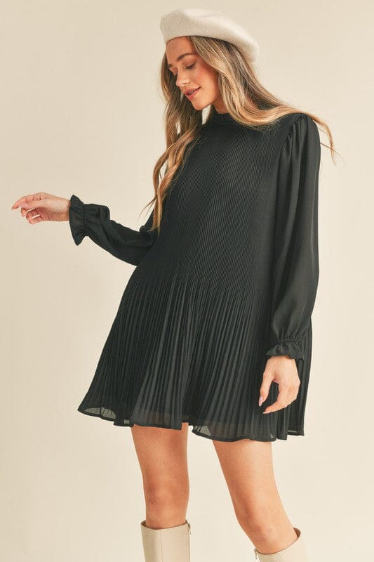 Pleated Longsleeve Swing Dress SNAP-Something New And Pretty Pleated Longsleeve Swing Dress SNAP-Something New And Pretty