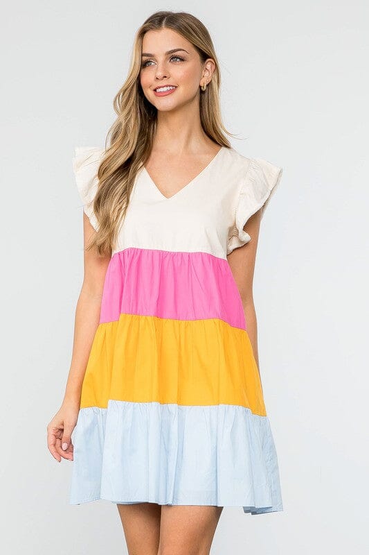 Poplin Colorblock Tiered Dress thml