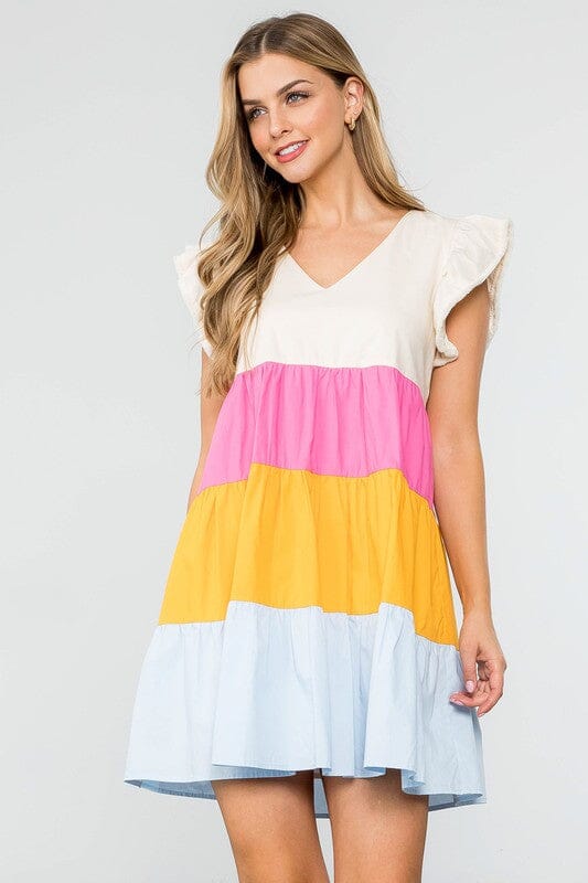 Poplin Colorblock Tiered Dress thml