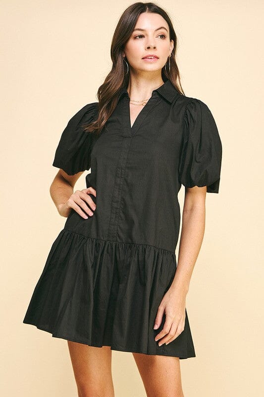 Poplin Dropwaist Bubble Sleeve Dress Pinch