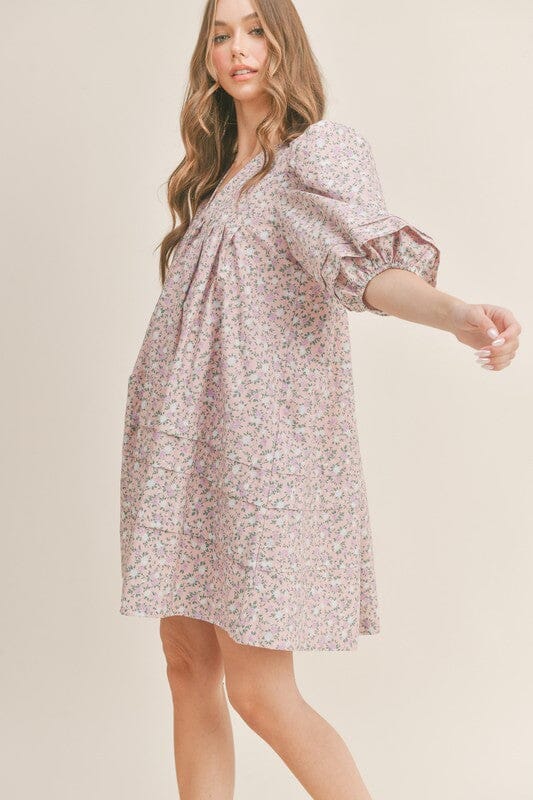 Poplin Puff Sleeve Floral Dress Mable