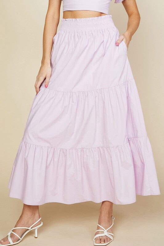 Poplin Smocked Waist Maxi Skirt skies are blue