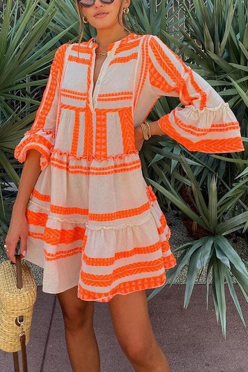 Print V Neck Flare Mini Dress cezele