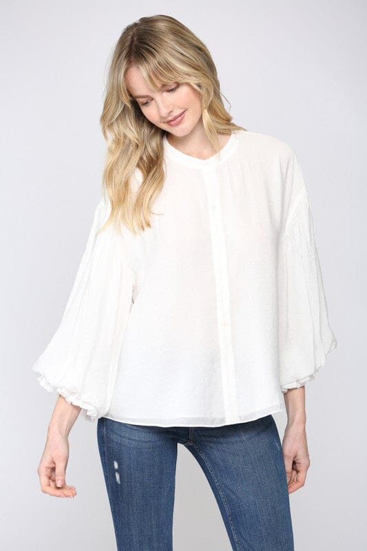 Puff Sleeve Button Down Shirt Fate
