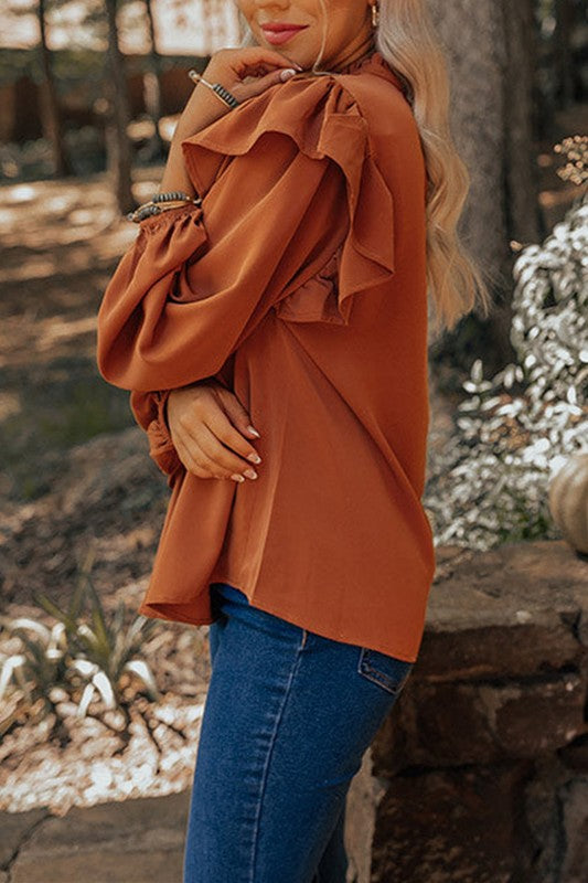 Pumpkin Spice Pintuck Flutter Sleeve Top Kentce