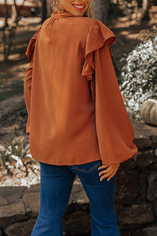 Pumpkin Spice Pintuck Flutter Sleeve Top Kentce