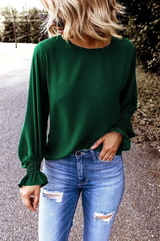 R2 Fall Smocked Wrist Solid Top Kentce