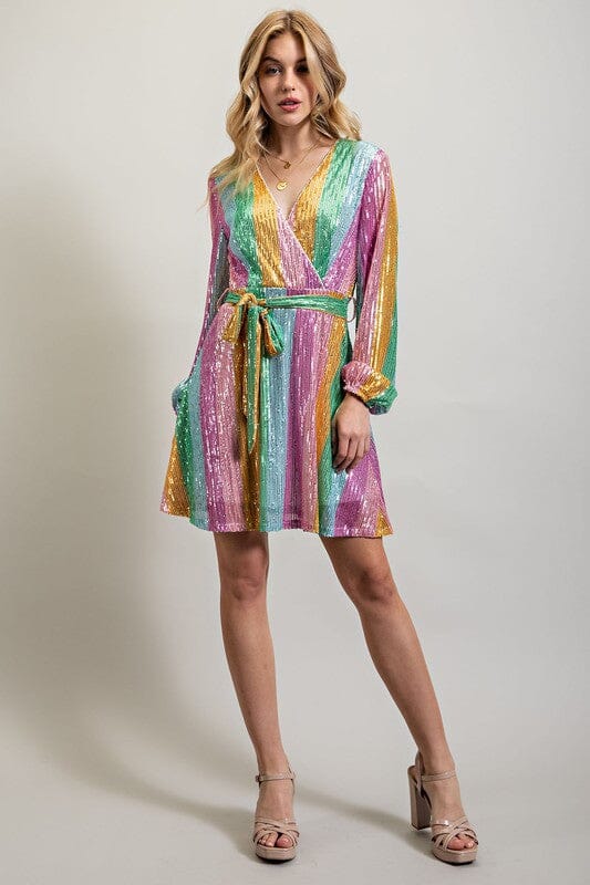 Rainbow Sequin Wrap Dress bessto