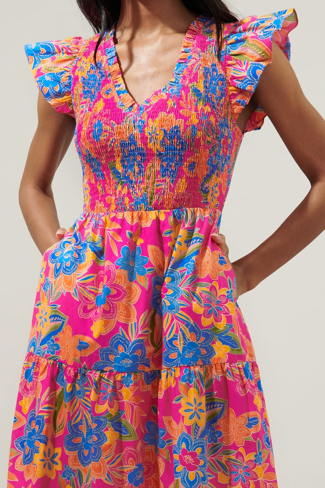 Ranchero Floral Sunfire Smocked Bodice Dress Sugarlips