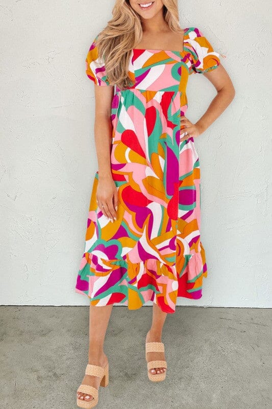 Red Abstract Midi Shewin