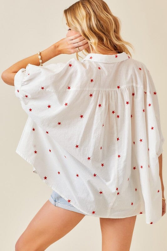 Red Star Embroidered Oversized Button Down day + moon