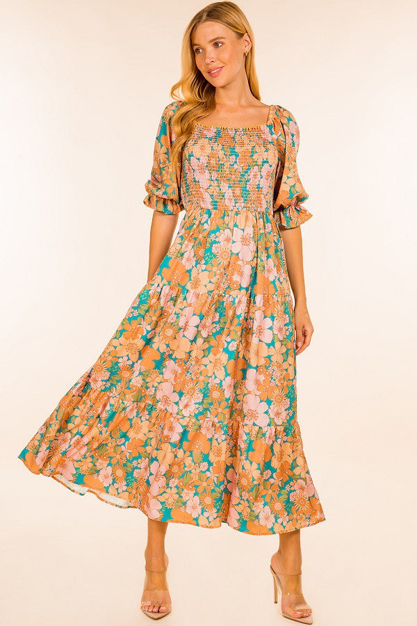 Retro Floral Print Dress Sundayup