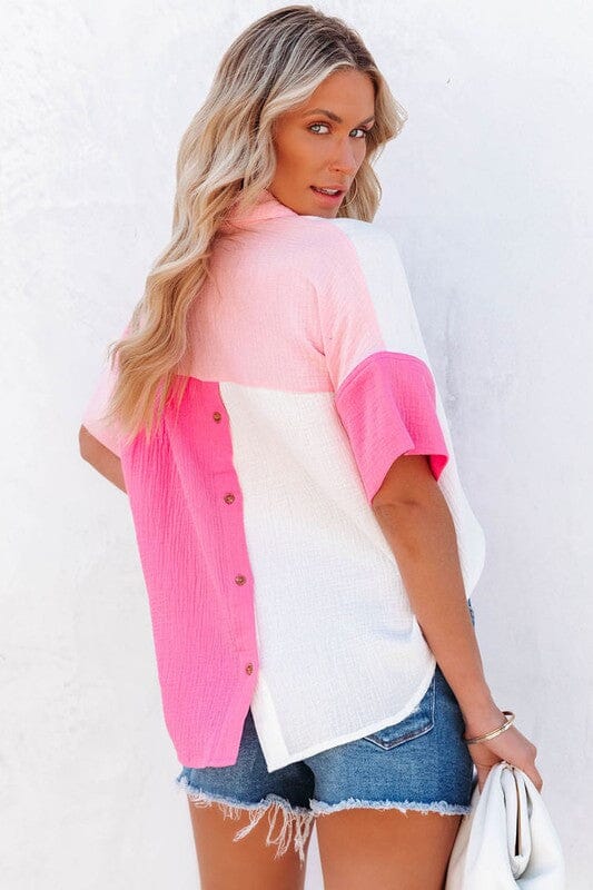 Rose Colorblock Gauze Top Youmi