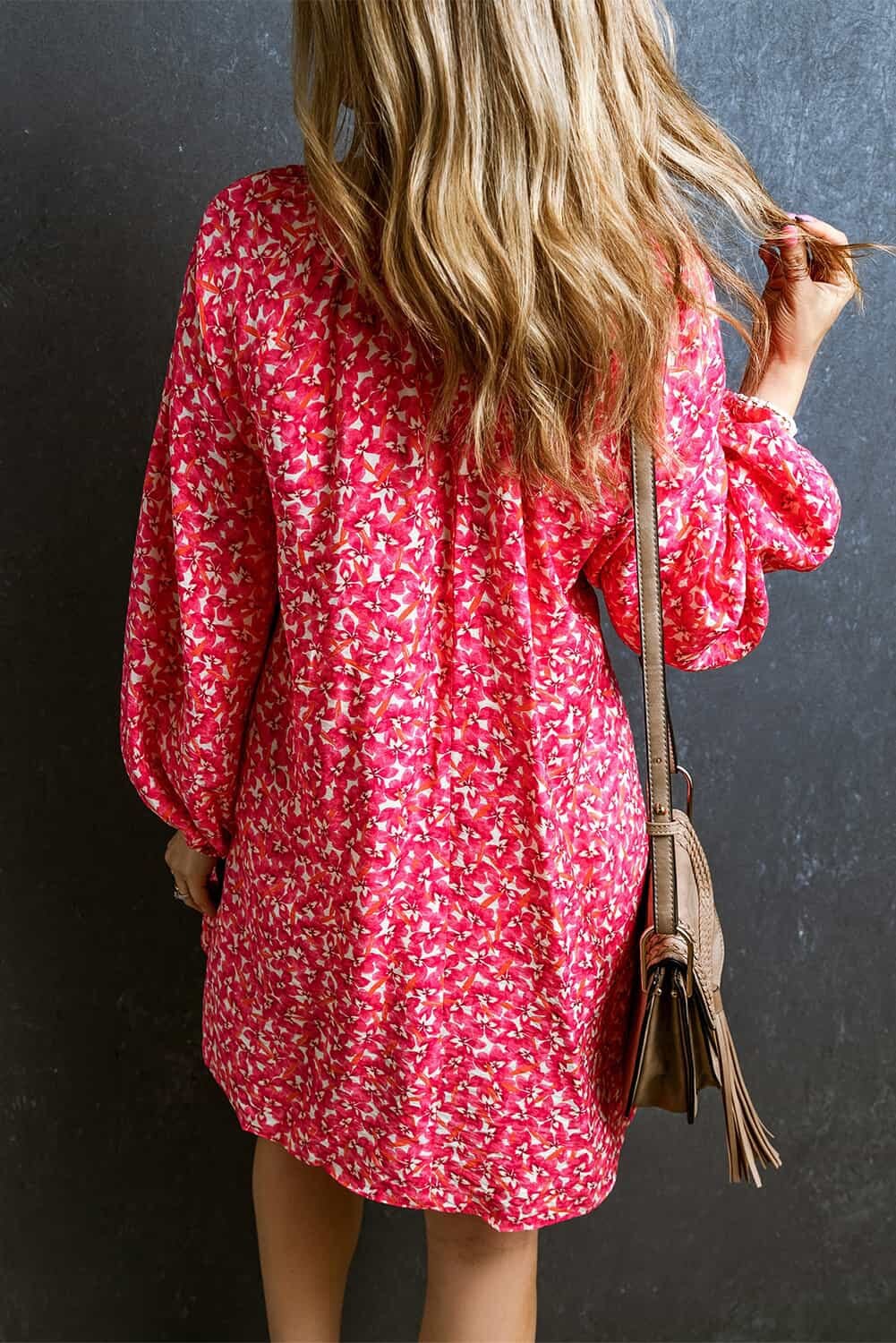 Rose Floral Bubble Sleeve Dress Kentce