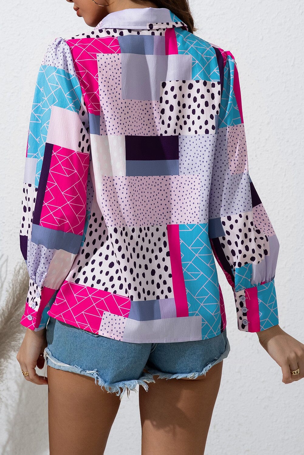 Rose Mixed Print Button Front Cuffed Sleeve Shirt Kentce