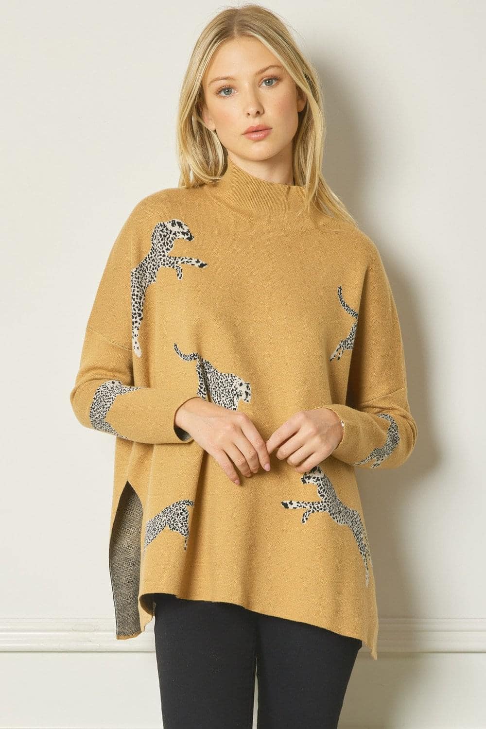 Round II Leaping Leopard Mock Neck Sweater entro