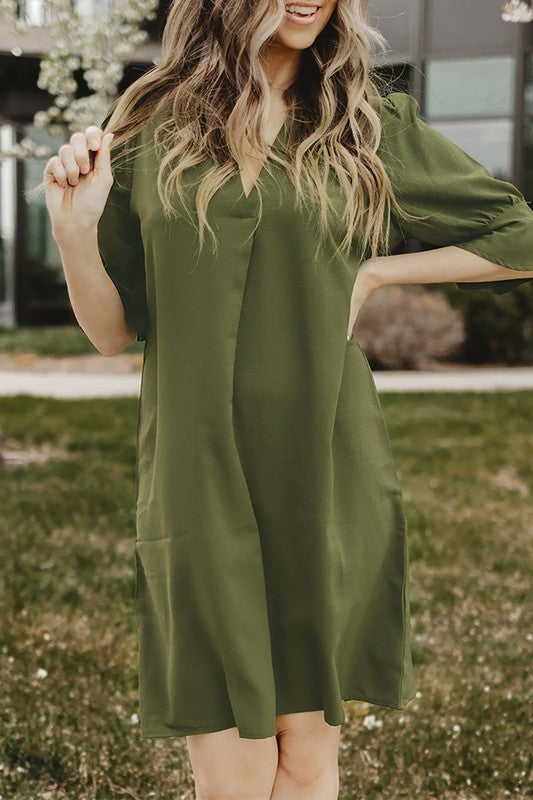 Round II Ruffle Sleeve Solid Shift Dress Kentce