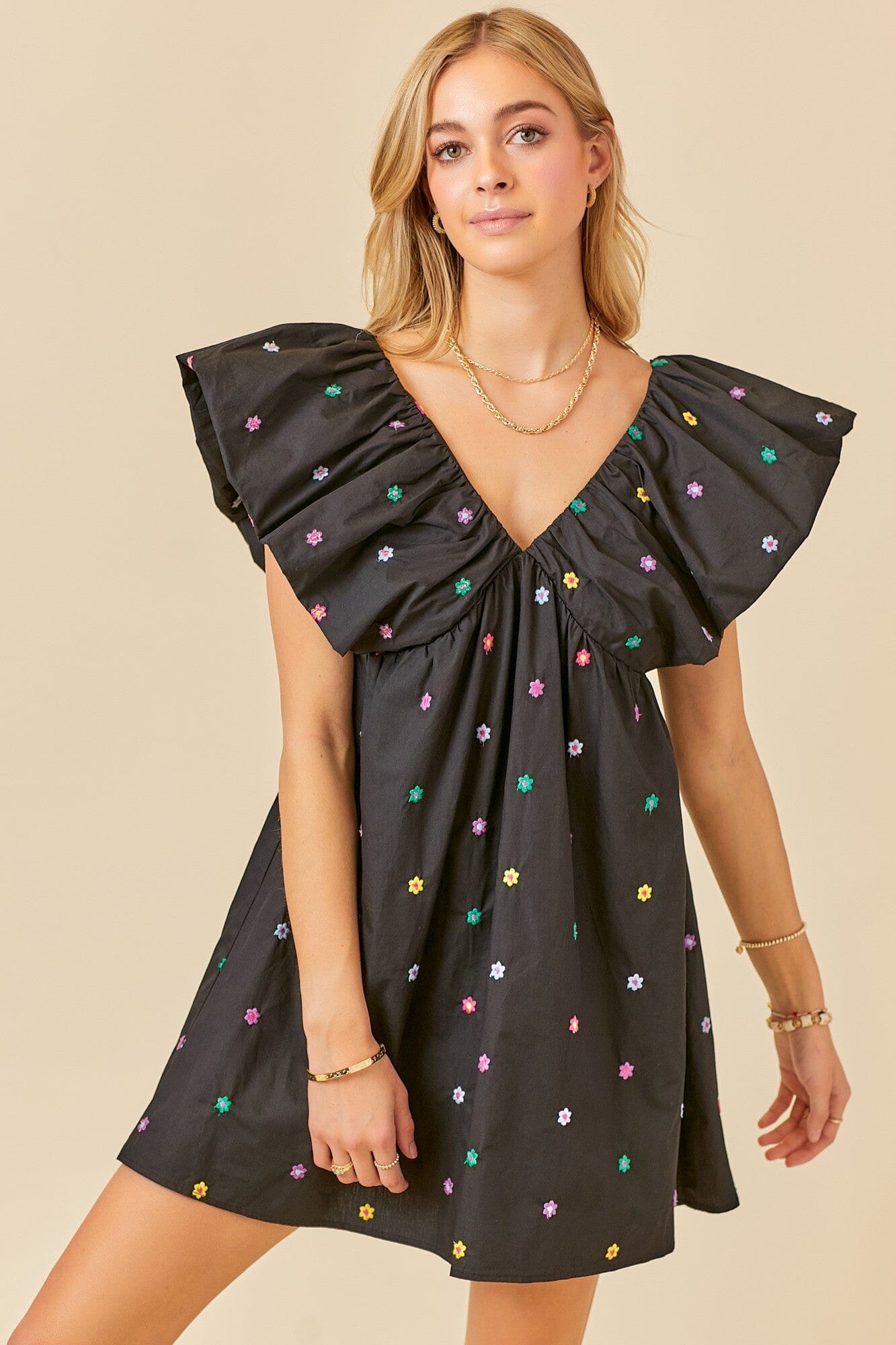 Ruffle Sleeve w/ Floral Embroidery day + moon