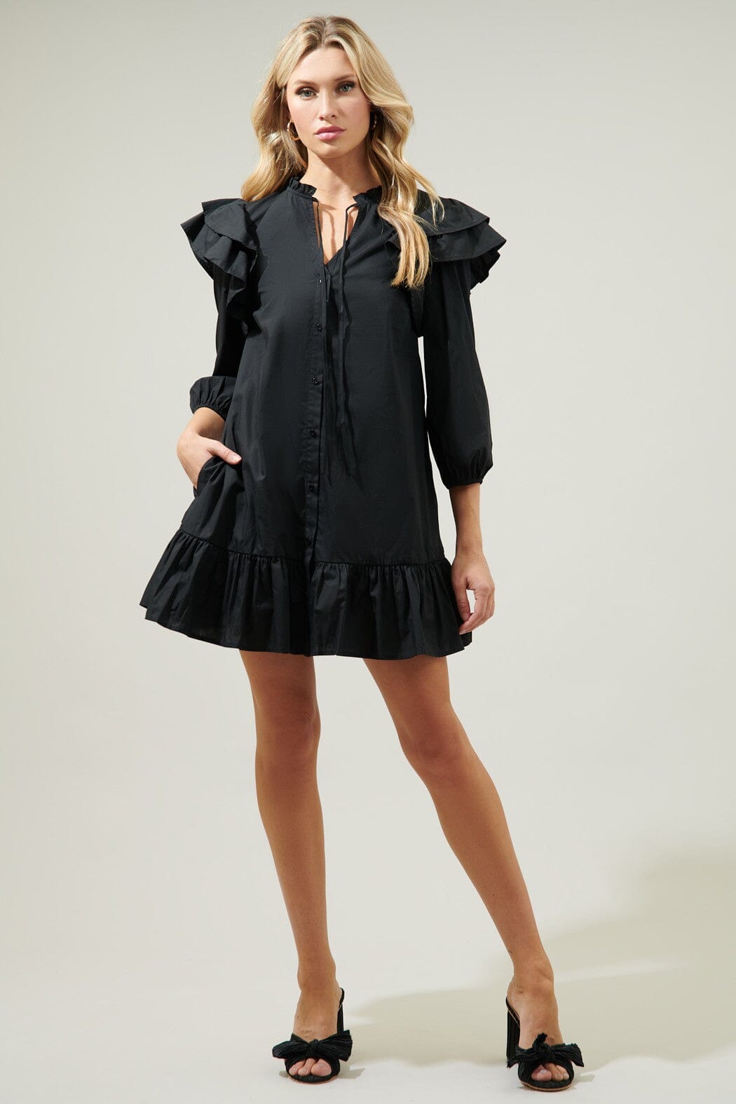 Sammy Ruffle Drop Waist Dress- Black Sugarlips