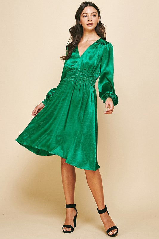Satin V-Neck Midi Pinch