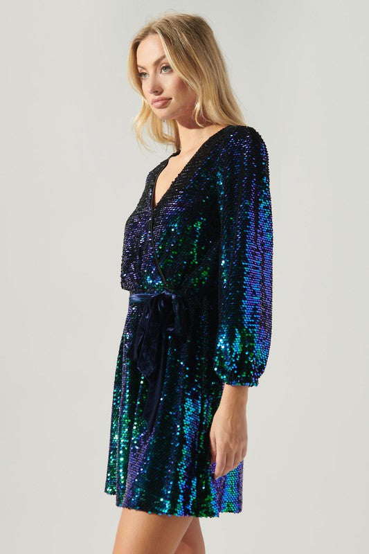 Sequin and Velvet Wrap Front Dress Sugarlips