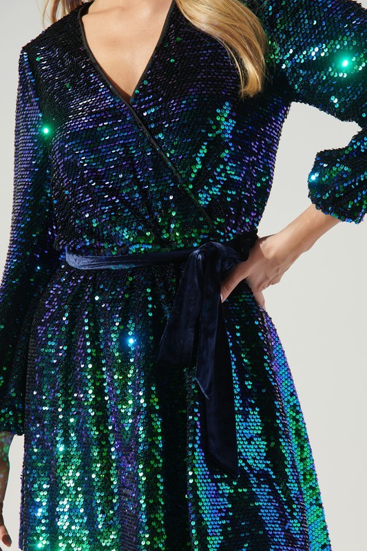 Sequin and Velvet Wrap Front Dress Sugarlips