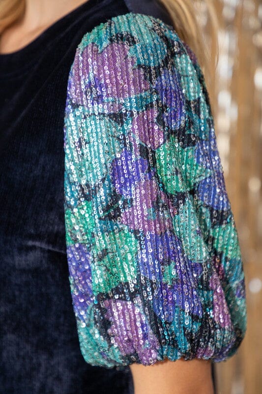Sequin Sleeve Velvet Shift Voy
