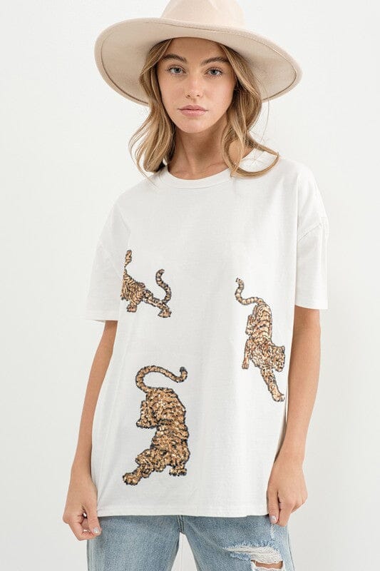 Sequin Tiger Tee Blue B