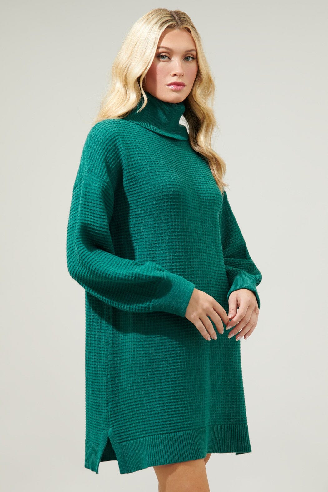 Shawnee Waffle Knit Turtleneck Sweater Dress Sugarlips